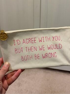 Canvas Zip Wristlet Clutch with Pink Quote